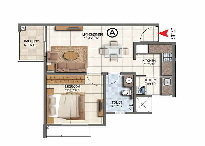 Birla Punya 1 BHK Floor Plan