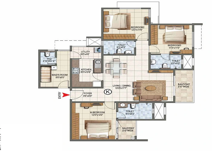 Birla Punya 4 BHK Floor Plan